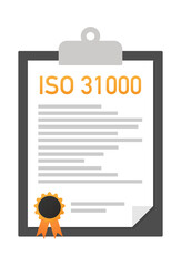ISO 31000 certified quality management system document paper. Vector stock illustration.
