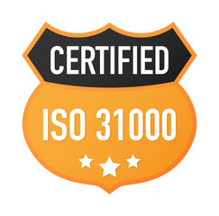 ISO 31000 Certified badge, icon. Certification stamp. Flat design vector. Vector stock illustration.