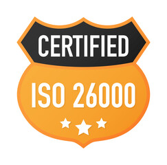 ISO 26000 Certified badge, icon. Certification stamp. Flat design vector. Vector stock illustration.