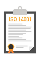 ISO 14001 certified quality management system document paper. Vector stock illustration.