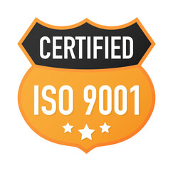ISO 9001 Certified badge, icon. Certification stamp. Flat design vector. Vector stock illustration.