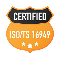 ISO TS 16949 Certified badge, icon. Certification stamp. Flat design vector. Vector stock illustration.