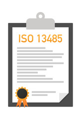 ISO 13485 certified quality management system document paper. Vector stock illustration.
