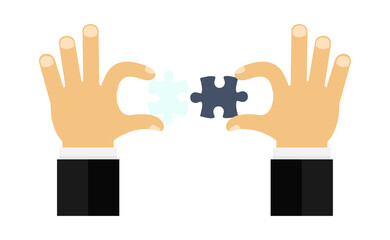 business matching - connecting puzzle elements. Vector stock illustration.