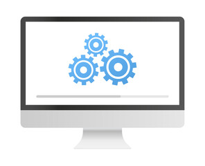 System software update and upgrade concept. Loading process in laptop screen. Vector stock illustration.