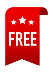 Free. Red ribbon on white background.