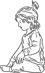 Fototapeta na wymiar Little Girl sitting Hand drawn line art Illustration