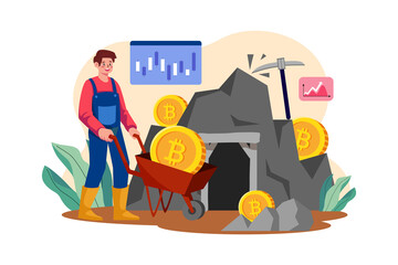 Cryptocurrency Mining Illustration concept on white background