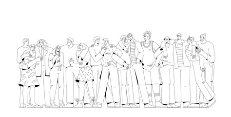 Friendly team, a group of happy people standing together, supporting.