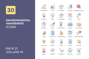 Environmental Awareness icons collection. Set contains such Icons as bio, biodegradable, earth, Eco, Eco-friendly, and more