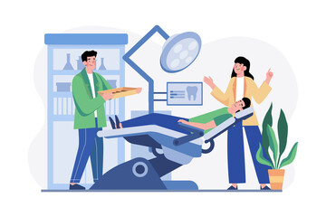 Male dentist and nurse examining patient's teeth at the clinic.