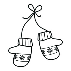 Cute wool gloves with snowflakes print, winter clipart