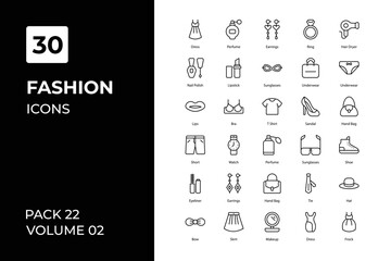 Fashion icons collection. Set contains such Icons as perfume, t-shirt, cream, lotion, and more