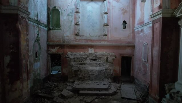 Aerial video of a haunted and abandoned convent in Sicignano, Italy. The sinister reputation of the building dates back to the 16th century. Abandoned since 1973, and in a state of neglect. 