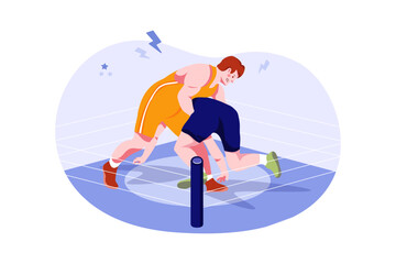 Strong wrestlers in the ring Illustration concept on white background