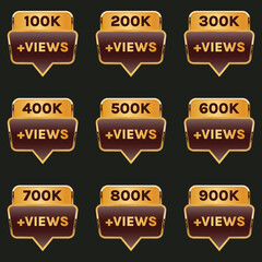 Obraz premium views celebration banner background design golden 100k views to 900k plus views badge set