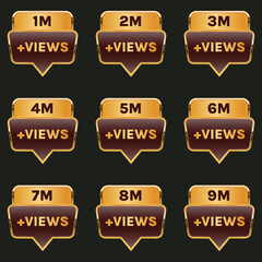 million views celebration banner background design 1 million views to 9 million plus views badge set