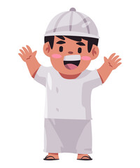 Muslim Islam kids wearing white cap and sarong