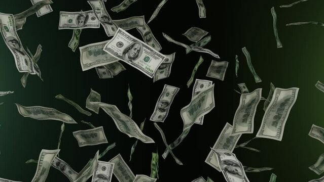 100 Dollar bills falling down. Banknotes. Money rain. Jackpot or lottery prize. Business.