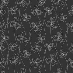 Floral vector seamless pattern. Monochrome linear flowers. Abstract line illustration. Botanical outline backdrop. Wallpaper, background, fabric, textile, print, wrapping paper or package design.