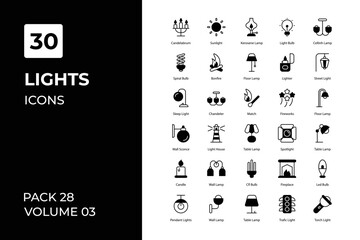 Light icons collection. Set contains such Icons as light bulb, energy saver, wall lamp, floor lamp, and more