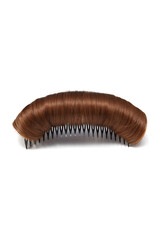Close-up shot of a hair volumiser. The brown hair pad for hair styling and hair volumizing is isolated on a white background. Front view.