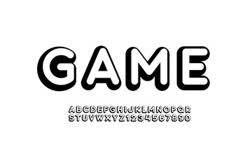 Large font, bold rounded alphabet, strong uppercase Latin letters from A to Z and Arab numbers from 0 to 9, vector illustration 10EPS