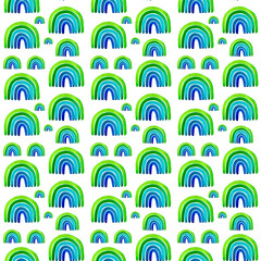 Rainbow watercolor green blue hand drawn seamless pattern
