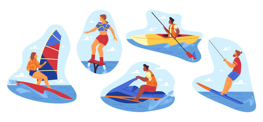 Summer water recreation or watersport, vector icon