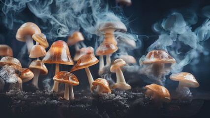 Mushrooms in smoke