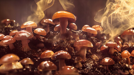 Mushrooms in smoke