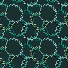 Abstract wreath hand drawn seamless pattern green black turquoise