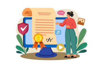 NFT Certificate Illustration concept on white background