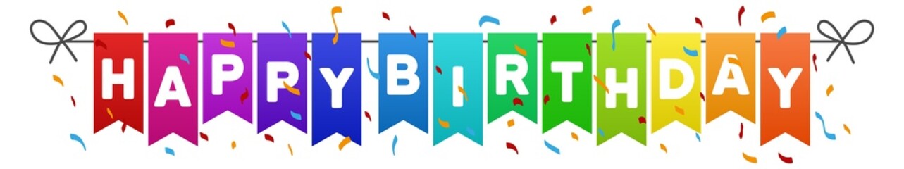 Happy Birthday flags banner on transparent png Background.