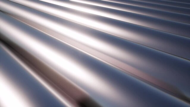 Metal pipe tube Industrial manufacturing factory sun glare on steel 4k