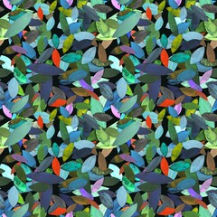 Colorful leaves cut hand drawn seamless pattern green red orange blue
