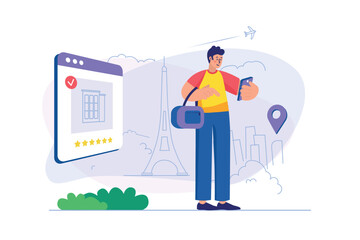 Travel concept with people scene. Vector illustration