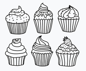 Set of hand drawn cupcakes. 