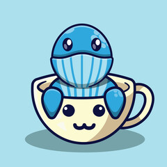Mascot cartoon whale character with cup 