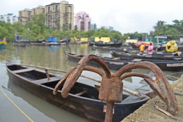 Fototapeta premium wooden fishing boats in the sea 
