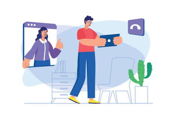 Video chatting concept with people scene. Vector illustration
