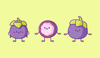 Set of kawaii mangosteen characters