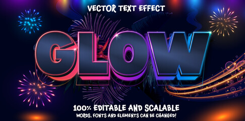 Glowing orange purple blue light background text effect. Editable font template