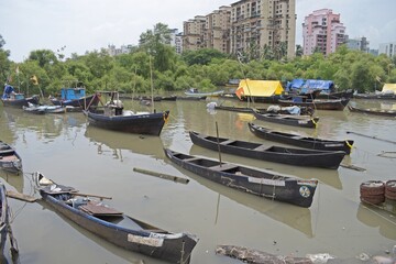 Fototapeta na wymiar Traditional wooden fishing boats in the port