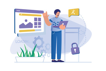 Web design concept with people scene. Vector illustration