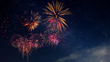 Fireworks with blur milky way background