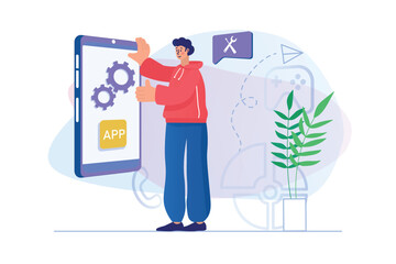 App development concept with people scene. Vector illustration