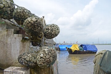 wooden fishing boats in the sea 