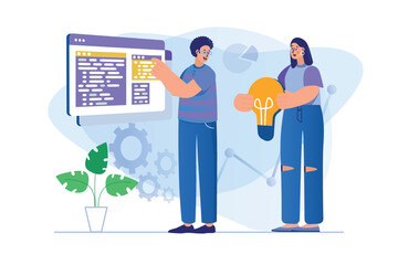 Teamwork concept with people scene. Vector illustration