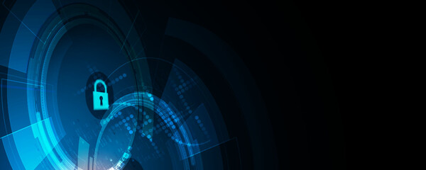 internet digital security technology concept for business background. Lock on circuit board